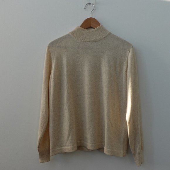 Neiman Marcus Sweater Womens Size Large Wool Knit Long Sleeve‎ Mock Casual Beige - Picture 1 of 9
